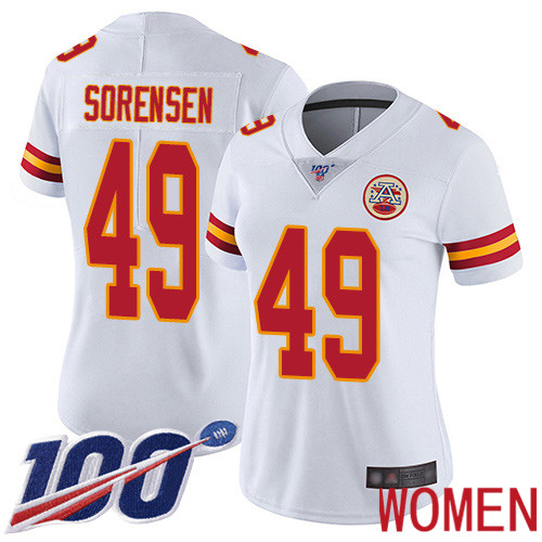 Women Kansas City Chiefs #49 Sorensen Daniel White Vapor Untouchable Limited Player 100th Season Nike NFL Jersey->kansas city chiefs->NFL Jersey